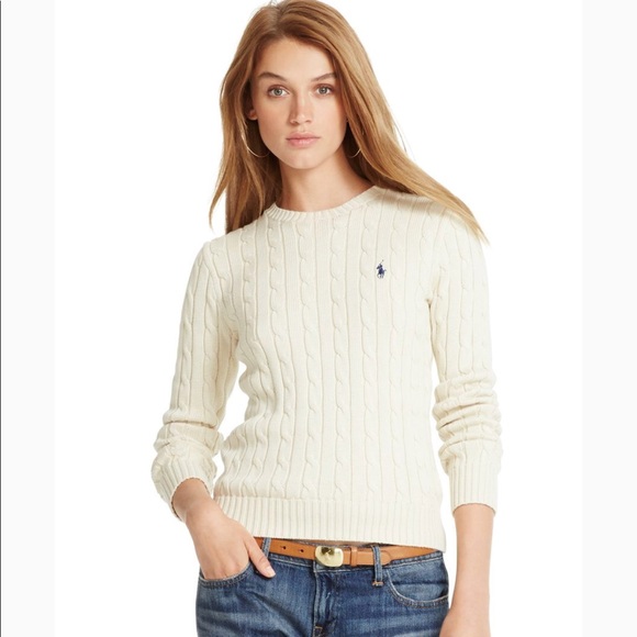 cable knit crew neck sweater